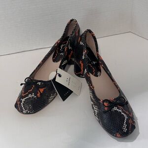 Zara Snake Print Round Heel Orange Black Pumps Shoes Size 9